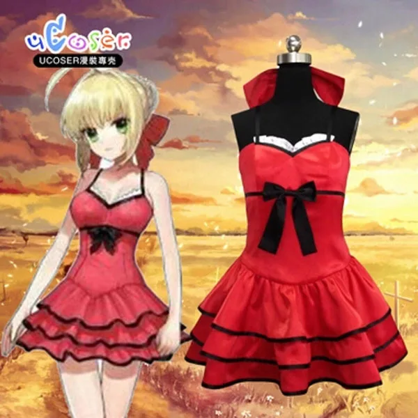Лидер продаж! Fate Extra Ccc Saber невесты косплей костюм сексуальное красное платье вечерние Лолита юбка Новинка