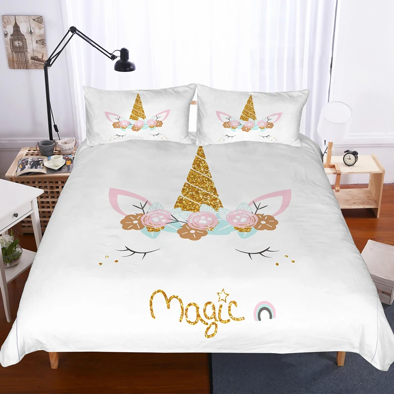 

Yi chu xin 3d flower unicorn bedding set kids Cartoon print duvet cover set girl Children's bedroom bed set queen size