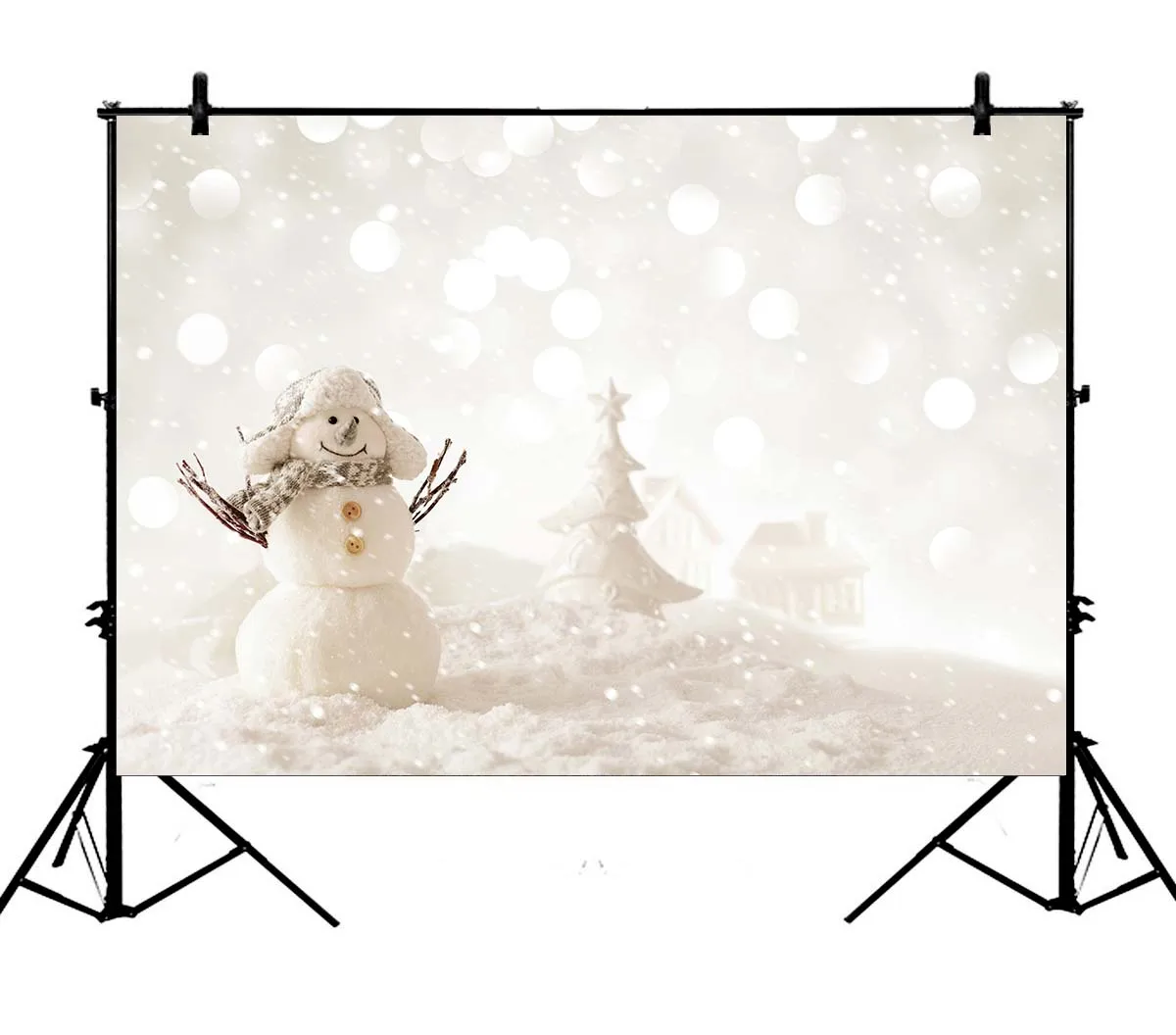 

5x7ft Winter Snowman Bokeh Speckle Snowflakes Polyester Photo Background Portrait Backdrop