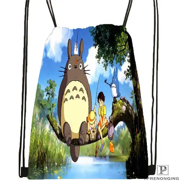 Пользовательские Мой сосед Тоторо Drawstring сумка-рюкзак милый рюкзак детский Ранец(черный назад) 31x40 см#180531-04-32 - Цвет: Drawstring Backpack