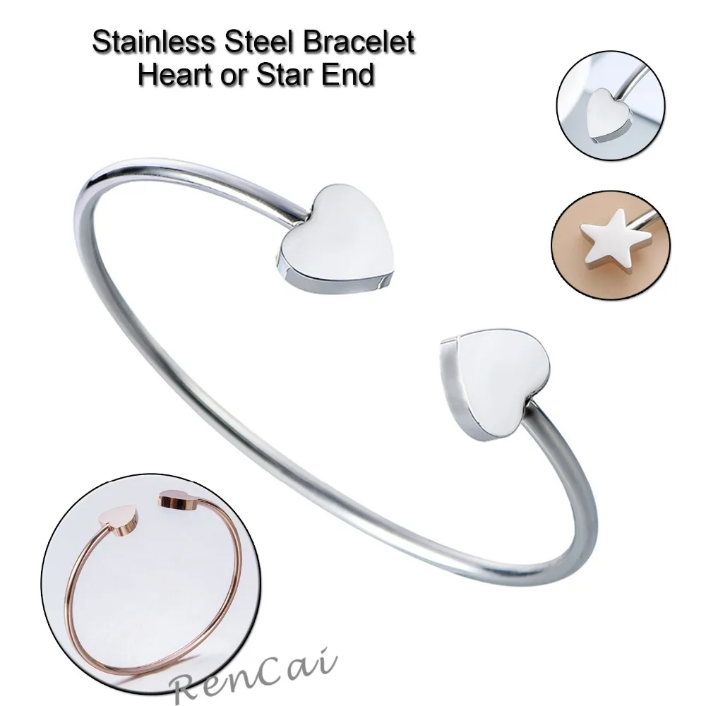 

1pcs Hot New Fashion Adjustable Stainless Steel Bracelet Crystal Double Heart/Star Cuff Opening For Bracelet Women Jewelry Gift