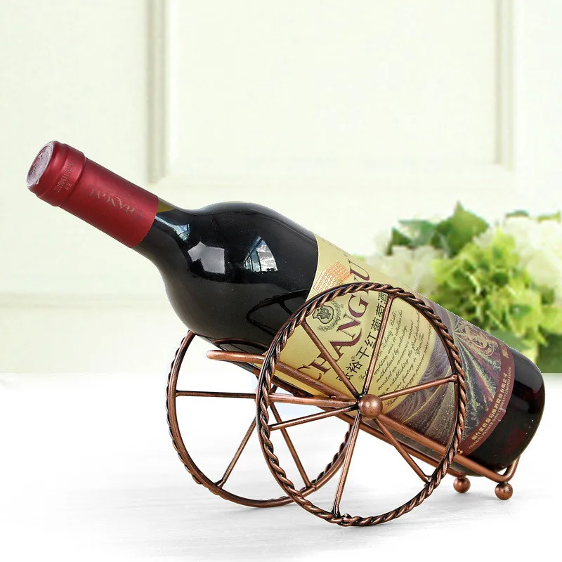 

Europe style Metal Red Wine Rack Bronze Iron wheels Design Wine Holder Home Bar Decor Shelf display Beer Whisky Wine Bottles
