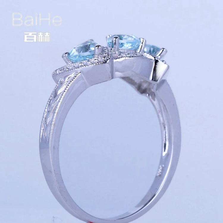 Baihe SOLID 14 К из белого золота(au585) 0.66ct натуральной голубой топаз/трлн Свадебные Для женщин Повседневное/Спортивная Ювелирные украшения кольцо
