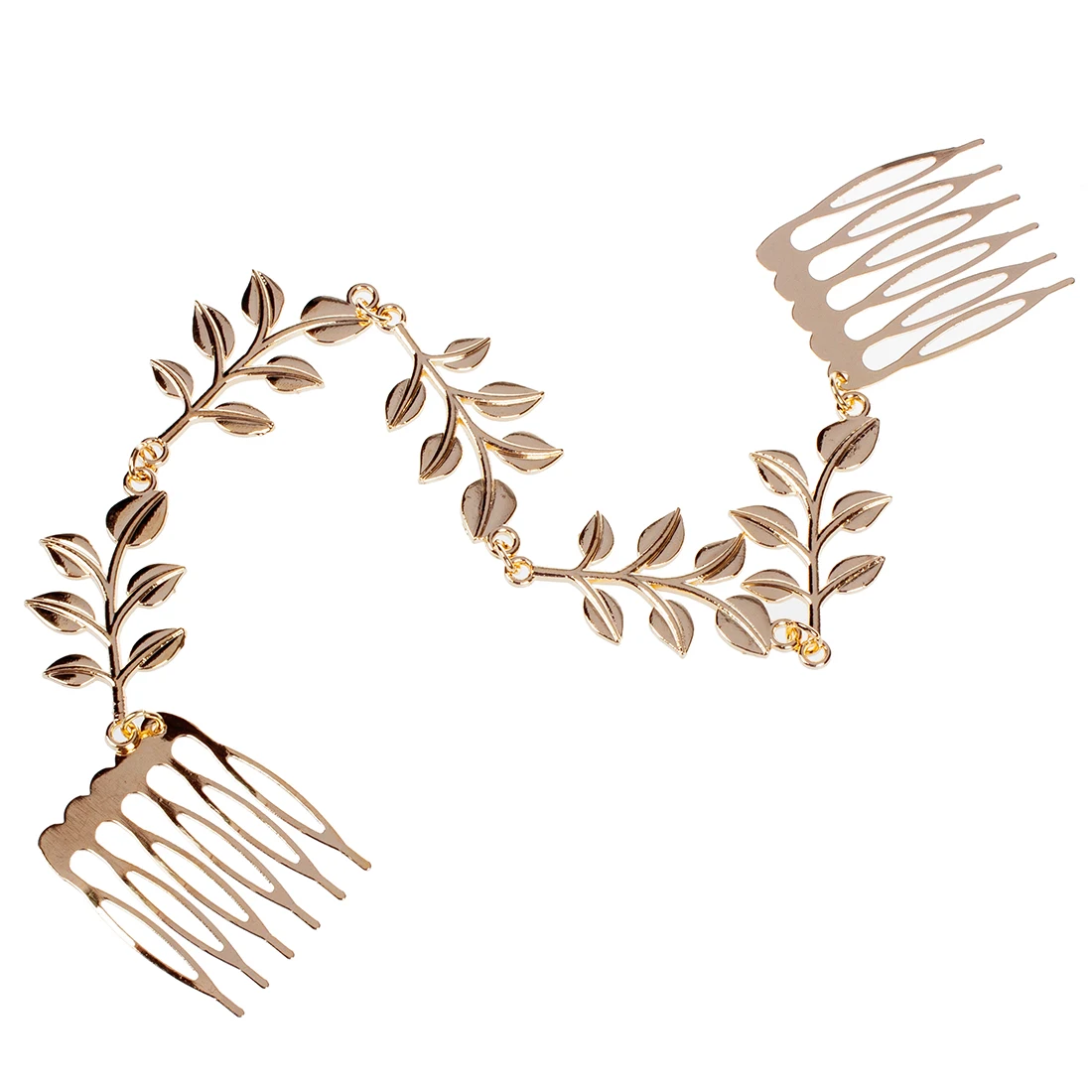Womens Gold Tone Leaves Chain Fringe Hair Comb Cuff Head Band