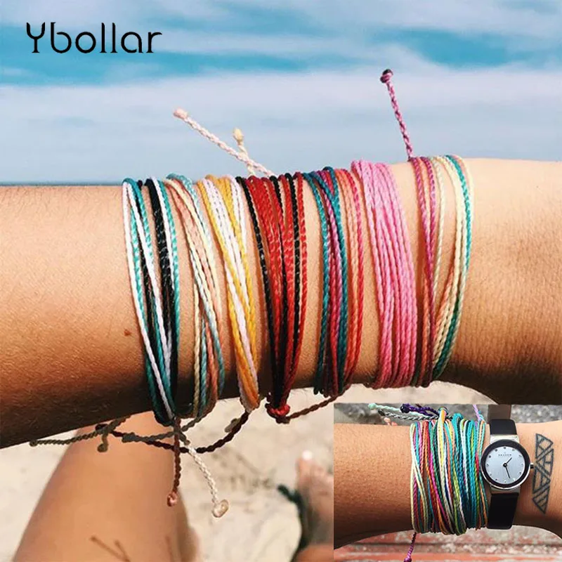 

1pc Hippie Boho Beach Surf Bracelets Handmade Multilayer Woven Friendship Bracelet Wax String Waterproof Bracelets Bangles
