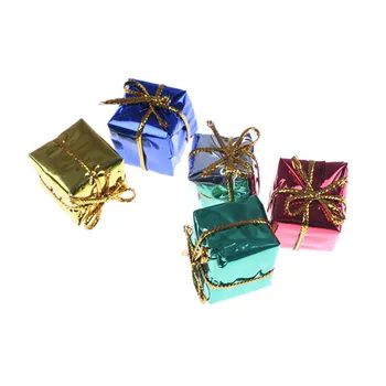 

10pcs 3D Miniature Wood Dollhouse Mini Christmas cube Gift Box wedding box Dollhouse Furniture Kits Toys Wholesale