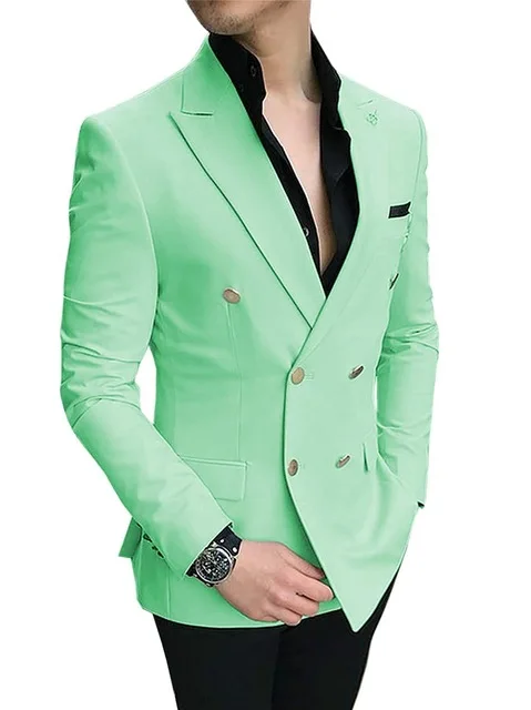 as the image New Arrival Custom Men's Suits Casual Prom Tuxedos Slim Fit 2 Pieces Double Breasted Wedding Grooms(Blazer+Pants+Tie - Цвет: as the image
