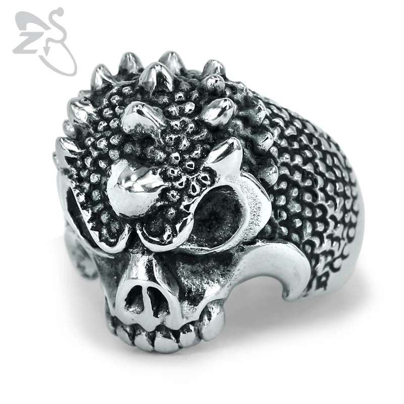 

ZS Stainless Steel Skull Rings for Men Fashion Rock Roll Finger Ring Vintage Male Biker Jewelry Accessories Hip Hop Ring Bands