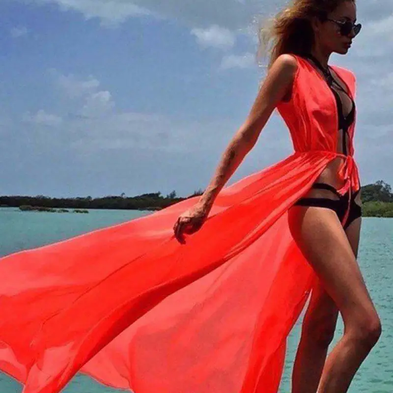 

Women Beach Bathing Sexy Bikini Long Cover Up Cardigan Swimwear Beach Dress Swimming Smock