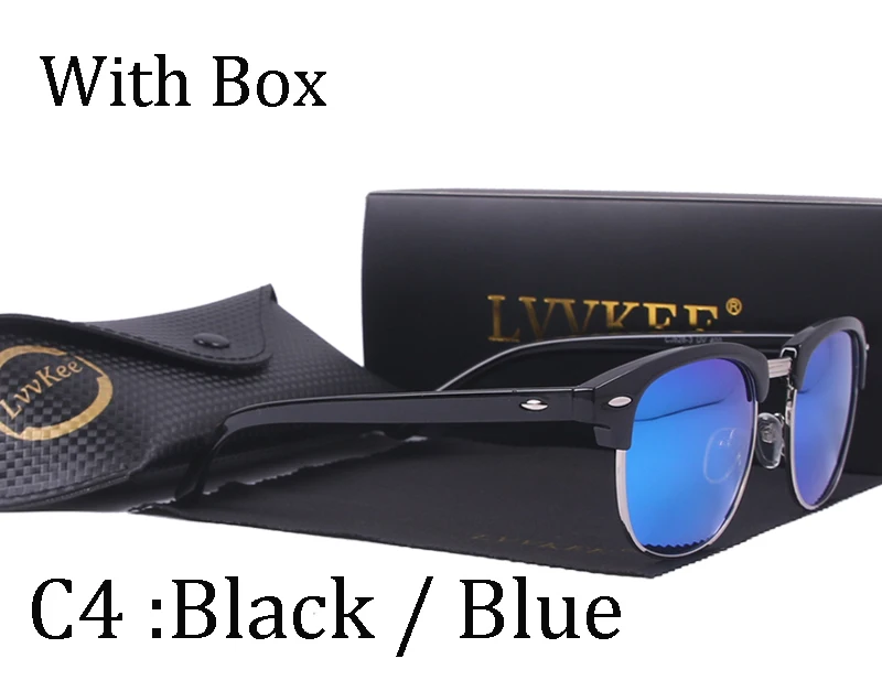 C4 WITH BOX LVVKEE Hot Half Frame Polarized Sunglasses Men/Women Top Quality Classic Sun Glasses Drive Shades lunette de soleil femme - Lenses Color: C4 WITH BOX