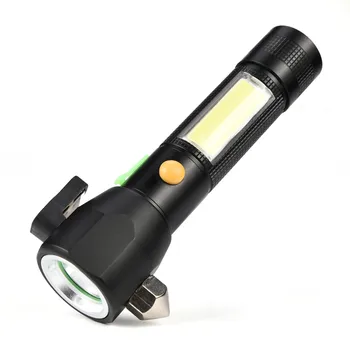 

2019 New High Quality USB Charge T6+COB LED Flashlight Escape Hammer XML Torch Lamp 18650 3 Modes Drop Shipping