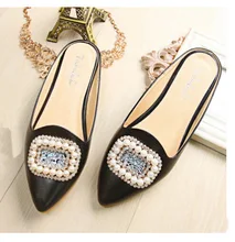 Plus Size (33-43) 2016 fashion Luxurious flat Sandals Casual women sandal ladies flat shoes Crystal Pearls Slippers