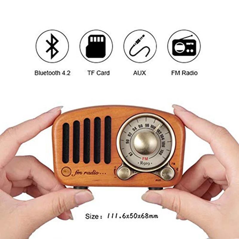 Винтажный радиоприёмник Bluetooth колонка в ретро стиле-деревянный fm-радио в классическом стиле, сильное Усиление баса, Громкая громкость, поддержка Aux Tf C