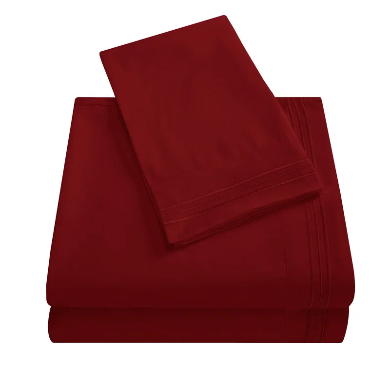 Wine red Комплект постельного белья с глубоким карманом из 4 предметов, прочные постельные принадлежности, включая плоский лист, простыню, наволочку. Супер-Кинг/королева/Твин/Полный размер - Цвет: Wine red