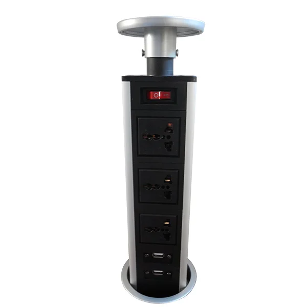 Выдвижная электрическая 3 штепсельная розетка 2 USB для кухонного стола Выдвижная розетка для столешницы