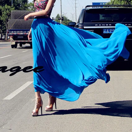 Небесно-голубой Plus Size 5XL 6XL Summer Bohemia Fashion Green Black Red Chiffon Beach Maxi Female Skirt High Waist Long Skirts Womens - Цвет: Небесно-голубой