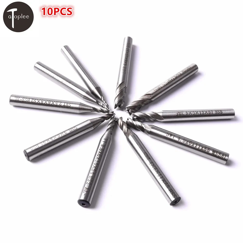 10PCS HSS 1.5mm 6mm End Mill CNC 4 Flute 6mm Shank End Mill Metal
