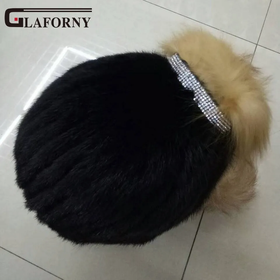 Glaforny,, норковый мех, женские шапочки, Роскошные, лисий хвост, бриллиант, модные, зимние, брендовые, новые, высокое качество, женская шапка, шапки, шапки