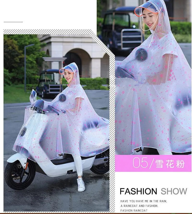 18.Single double rain poncho raincoat Transparent waterproof rain gear electric bicycle battery car motorcycle ladies poncho adult battery car rain poncho FashionableSnow Pink