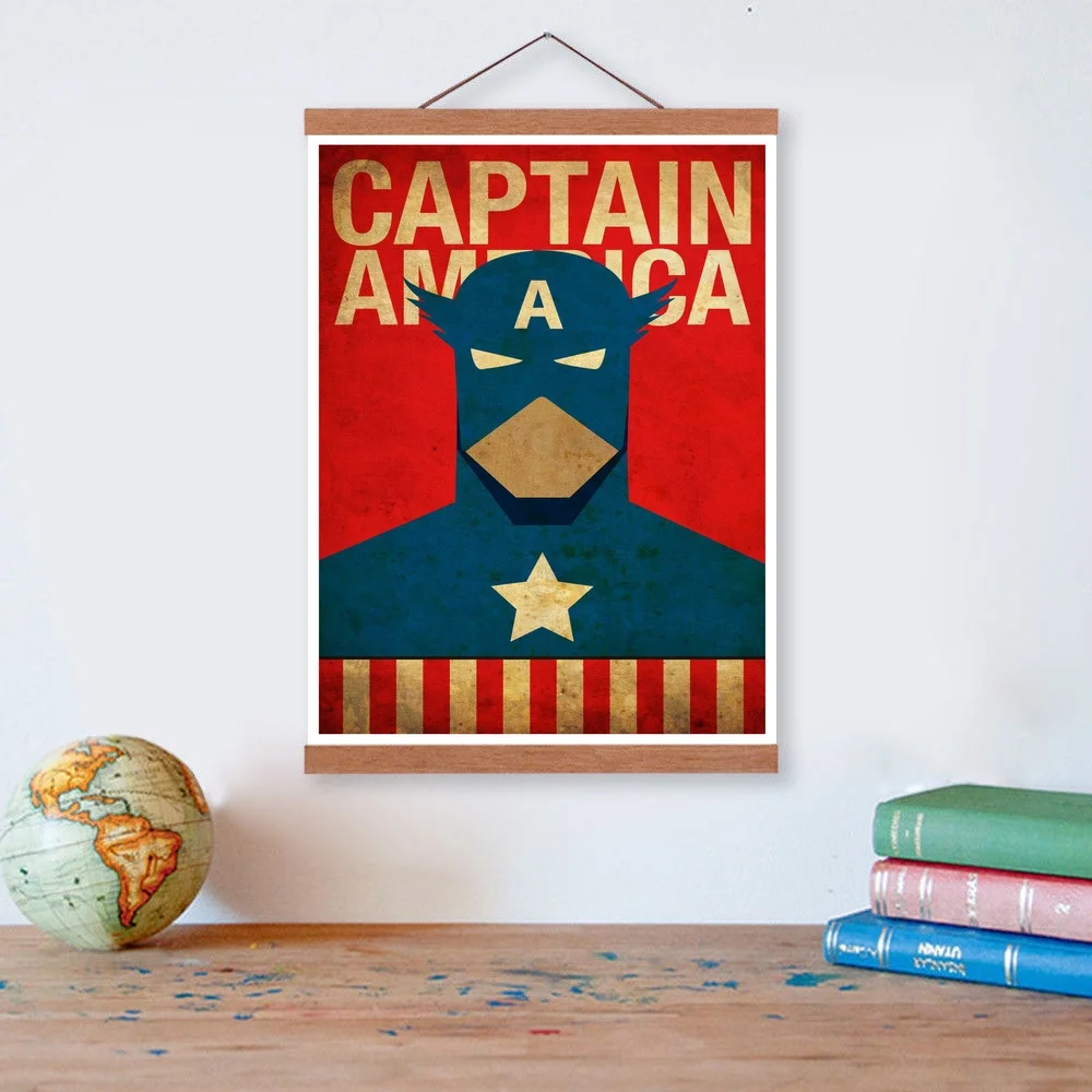 Капитан Америка Super hero с кино деревянной рамке холст живописи Home Decor Wall Книги по искусству печатать фотографии плакат вешалка