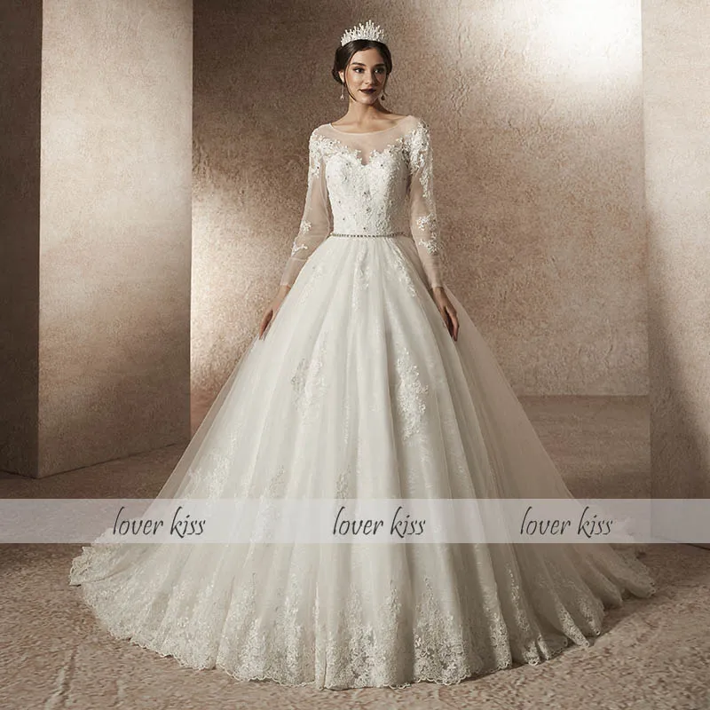 Lover Kiss robe de mariage princesse роскошное свадебное платье с бусинами кружевное осеннее свадебное платье с длинными рукавами для невесты Vestido De Noiva