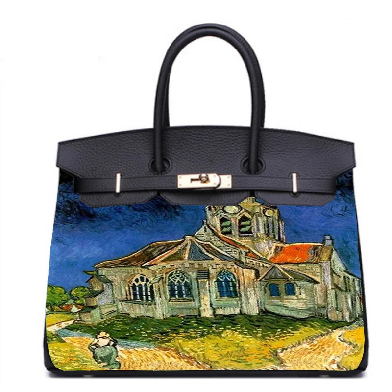

Women Handbags Van Gogh Museum Hand Paint General Leather Bag Lady Purse Crossbody Hobo High Quality unique Artwork Gift