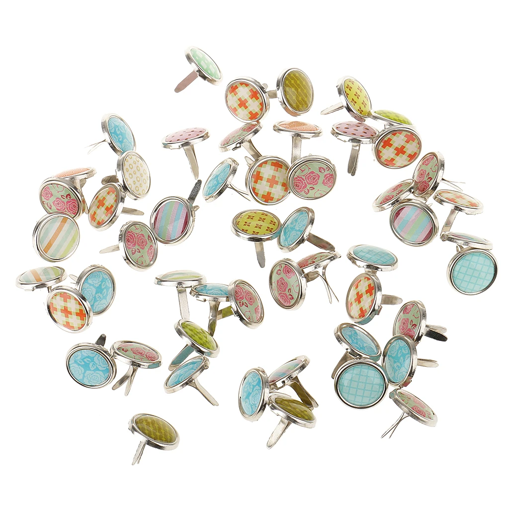 50pcs Round Head Metal Brads Mix Colors Paper Fasteners for Scrapbooking Embellishment DIY Crafts Clothes Spikes Decor Brads