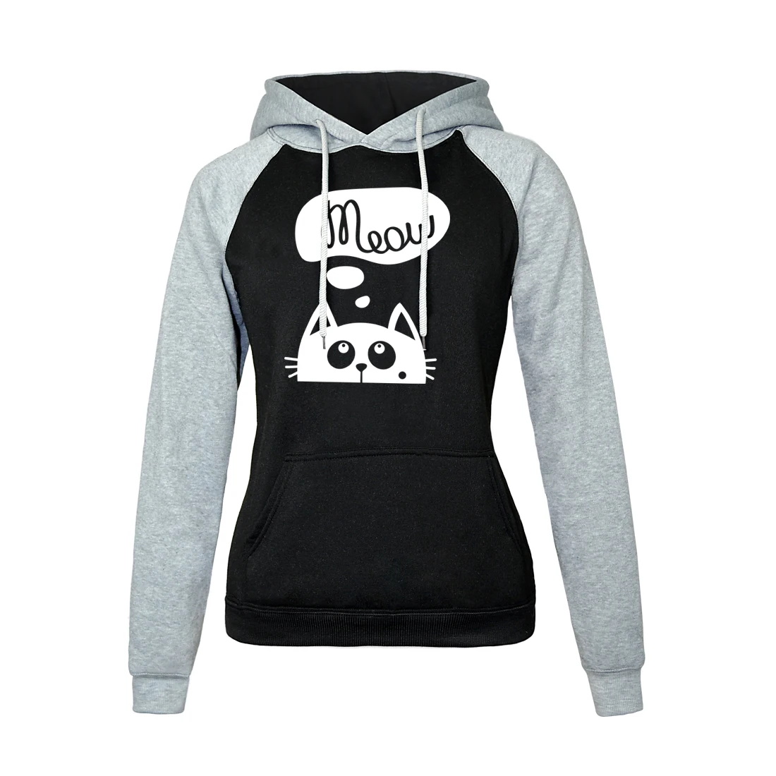 gray black Осень зима новые толстовки для женщин толстовка Kawaii с принтом кота мяу модная Толстовка Kpop толстовки реглан Harajuku Толстовка - Цвет: gray black