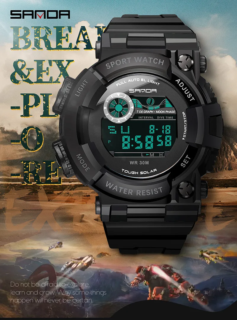 Мужские часы, модный цифровой светодиодный светильник, SANDA Watch Shock, мужские военные часы, лучший бренд класса люкс 668, цифровые спортивные наручные часы
