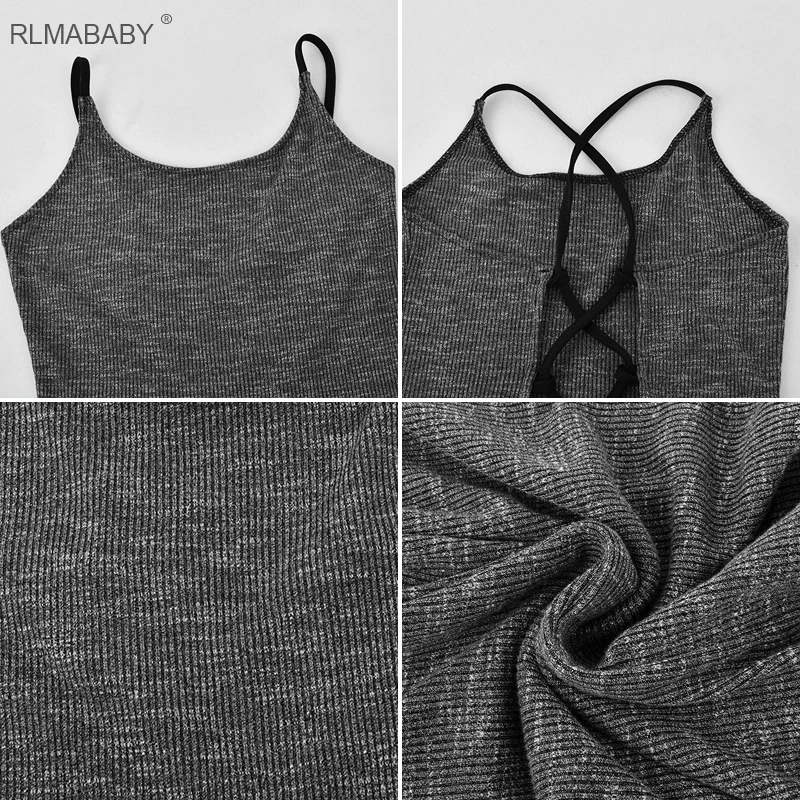 RLMABABY сексуальный спагетти ремень бинты Bodycon комбинезон с круглым вырезом спинки рукавов комбинезоны для девочек повседневное серый комбин