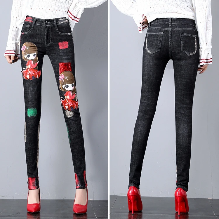 Новинка 2020 джинсы с высокой талией женские джинсовые брюки блестками и