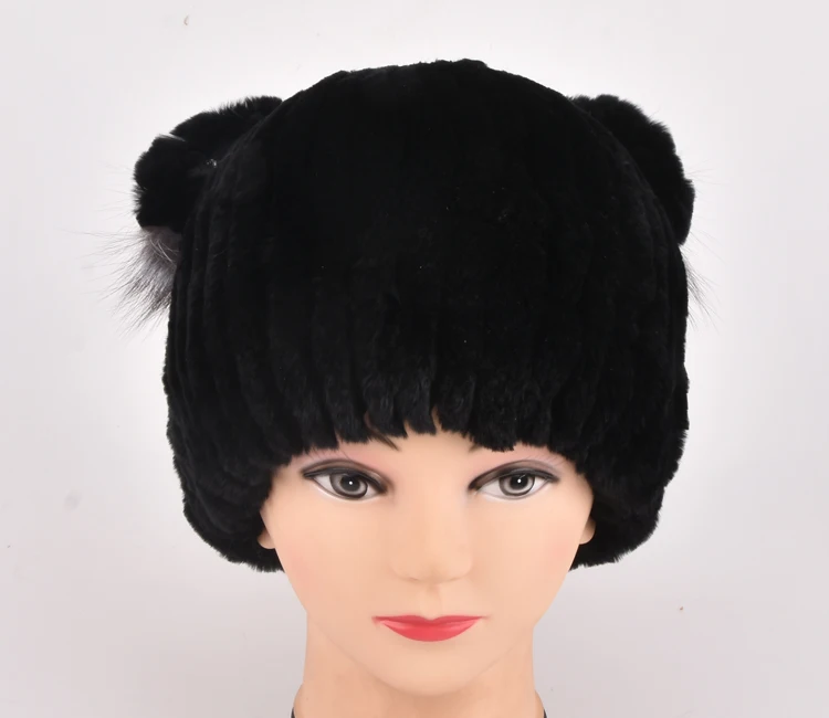 New winter women girls cute sweet children lovely real genuine leather rex rabbit fur hat cat ears warm hat Skullies Beanies cap
