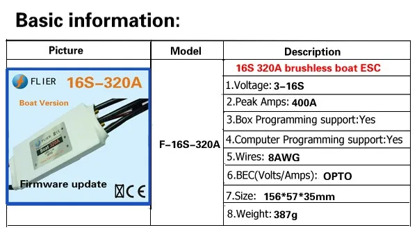 16 S 320A HV бесщеточный контроллер esc с программной коробкой для лодки/доски для серфинга/Flyboard и так далее