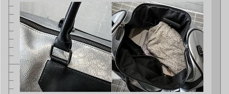Серебристая спортивная сумка, Дамский багаж, сумка для путешествий с биркой, спортивная сумка, кожаная женская сумка для йоги фитнеса спорта, большие женские сумки для спортзала