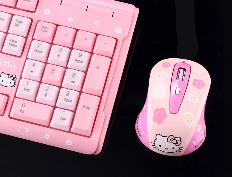 Pink Hello Kitty USB Wireless Gaming Keyboard Mouse Combos Cute Cartoon  KT Cat Desktop Laptop Computer Keyboard Set For Girls