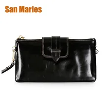 Cartera de mano San Maries de piel auténtica con cadena para hombro, Cartera de lujo Vintage para teléfono, monedero grande para mujer