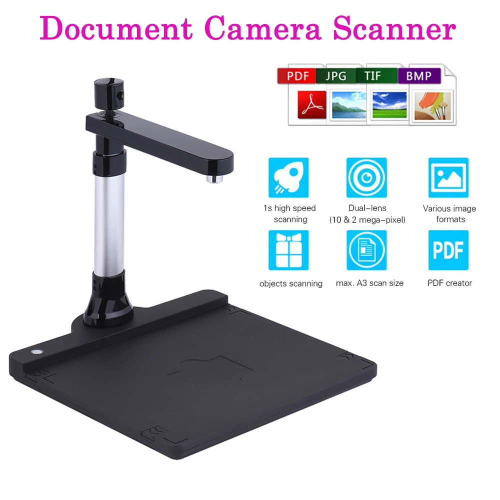 

Adjustable HD High Speed USB Book Image Document Camera Scanner Dual Lens Max. A3 Scanning Size with OCR Function LED Light