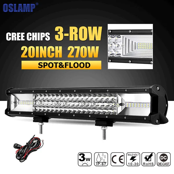20inch 270W Oslamp 1" 16" 2" 23" 3-РЯД светодиодный светильник бар Offroad светодиодный бар комбинированный луч светодиодный рабочий светильник бар для грузовых автомобилей SUV ATV 4x4 4WD 12v 24v 6000K - Цвет: 20inch 270W