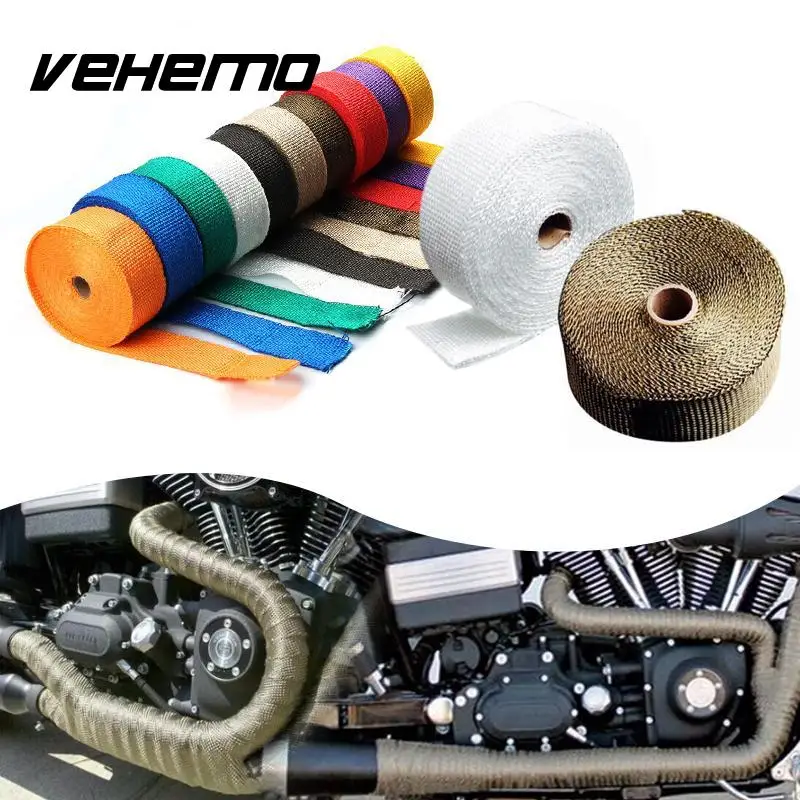 

Vehemo 10M Titanium Thermal Exhaust Header Pipe Tape Heat Insulating Wrap Tape Fireproof Cloth Roll With Durable Steel Ties Kit