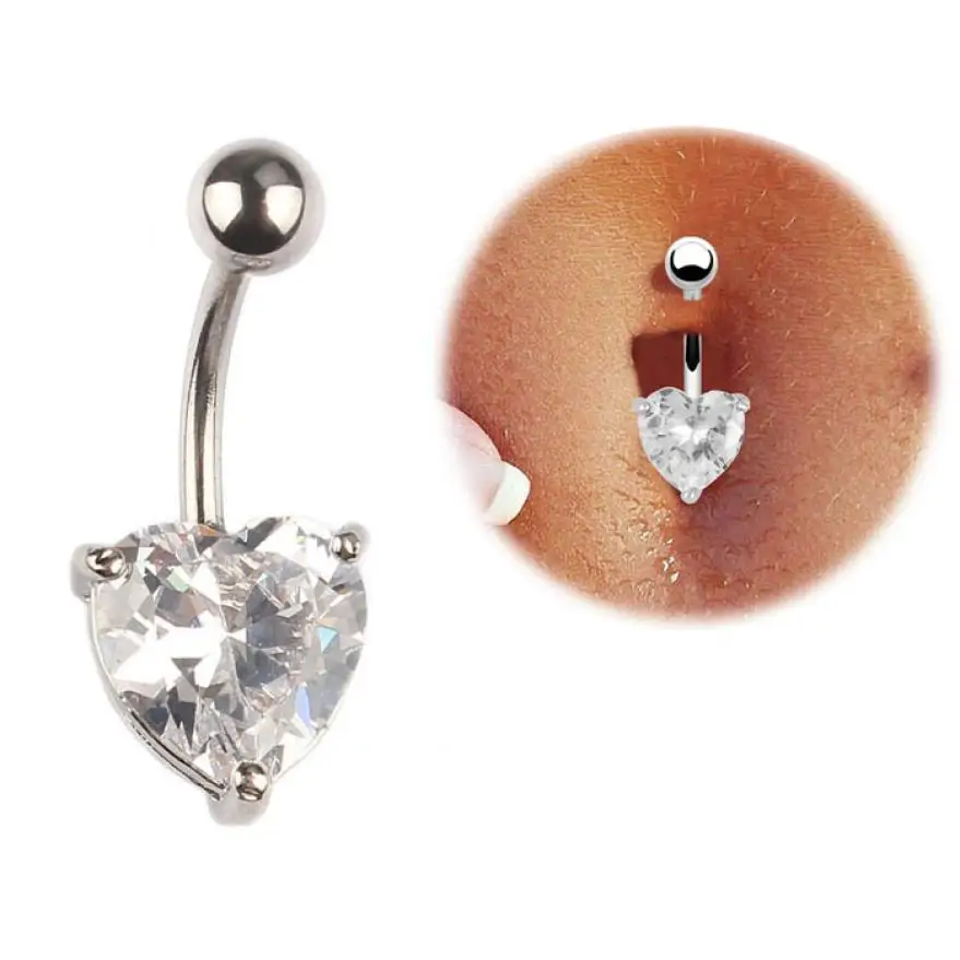 2017 New Navel Ring Belly Rhinestone Button Bar Heart Body Piercing 