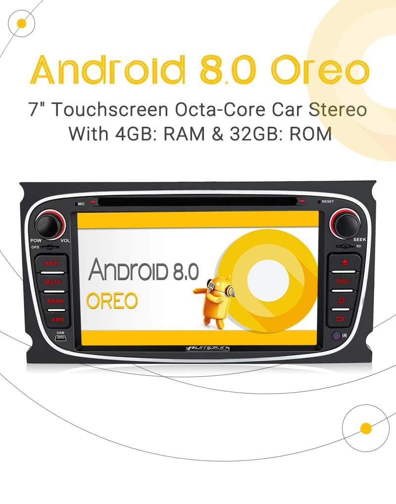 Best Pumpkin 2 Din 7"Android 8.0 Car DVD Player GPS Navigation Octa-core Car Stereo For Ford Mondeo/Focus Wifi OBD2 Fastboot Headunit 1
