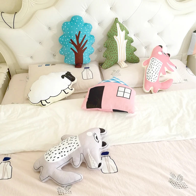 INS модная розовая/серая подушка с узором в виде маленького домика, куклы, милые детские мягкие хлопковые диванные игрушки-подушки, декор детской комнаты