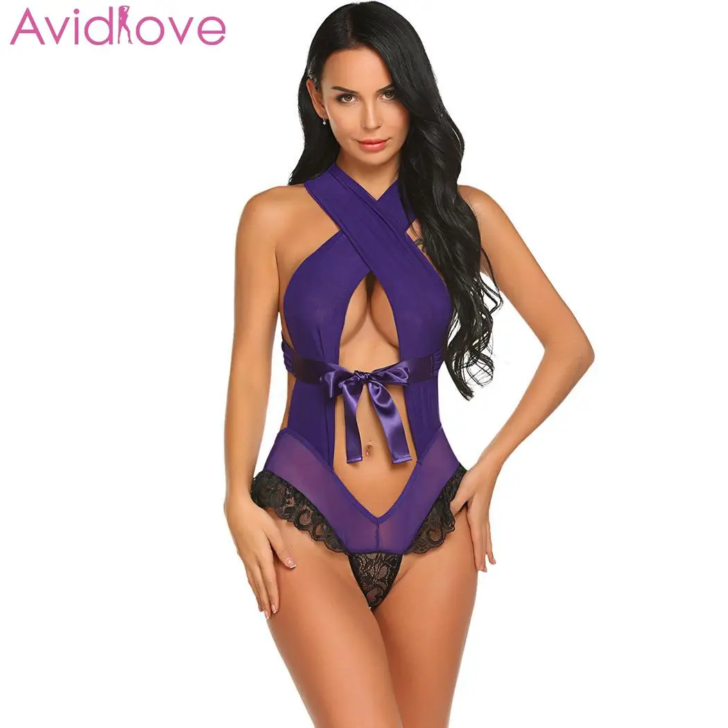 Avidlove Teddis Sexy Lingerie Lace Ruffle Women Sexy Halter Neck Sleeveless Lace Patchwork See Through Lingerie Nightwear - Цвет: PU