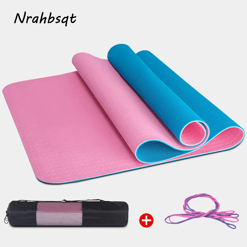 

NRAHBSQT Double Layers Non Slip Yoga Mat Tpe 6mm Double Color Yoga Exercise Mat For Gym Fitness Gift Mesh Bag And Rope YM006