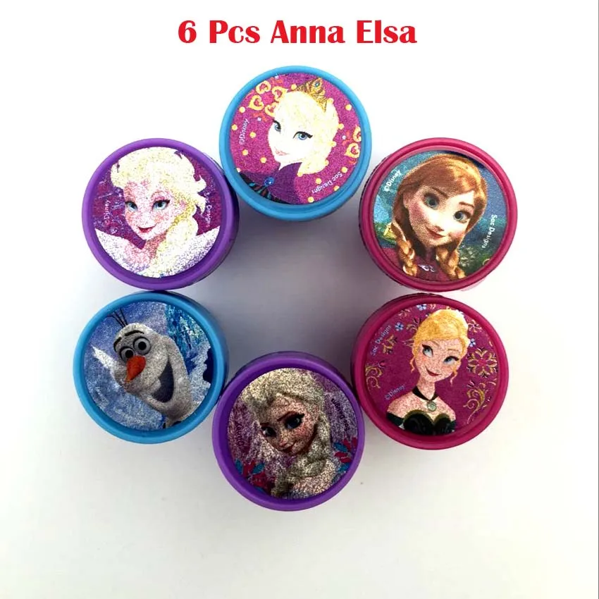 6 Pcs Anna Elsa Детский штамп Микки принцесса мультфильм Stamper детей на заказ пластиковая резиновая Самостоятельная Заправка чернилами игрушечные печати - Цвет: 6 Pcs Anna Elsa