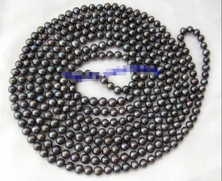 

shipping stunning long 100" 8mm round black freshwater pearls necklace g863
