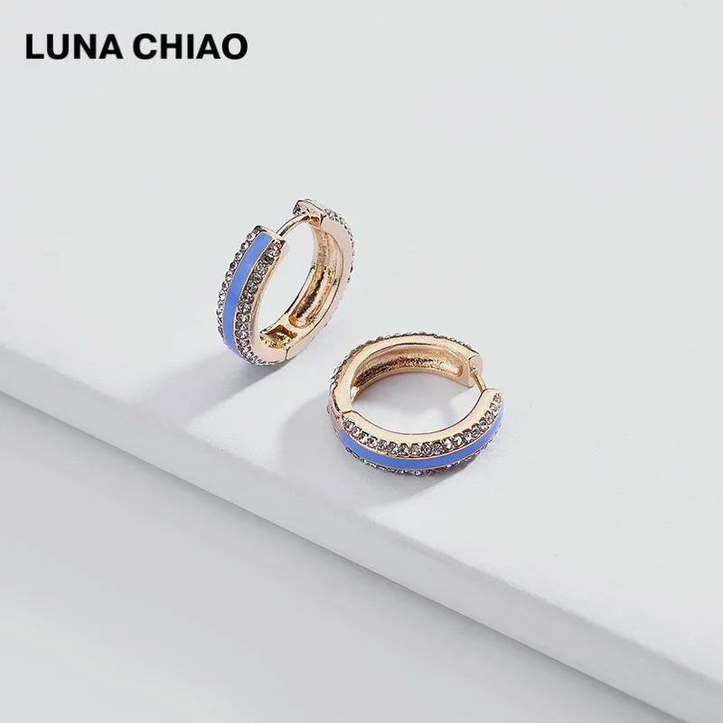 Blue LUNA CHIAO, модное ювелирное изделие, медные мини серьги-кольца из сплава, радужные кристаллы, маленькие серьги-обручи для женщин - Окраска металла: Blue