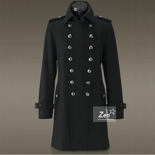 

Autumn and winter male turn-down collar military vintage slim medium-long woolen overcoat double breasted woolen outerwear