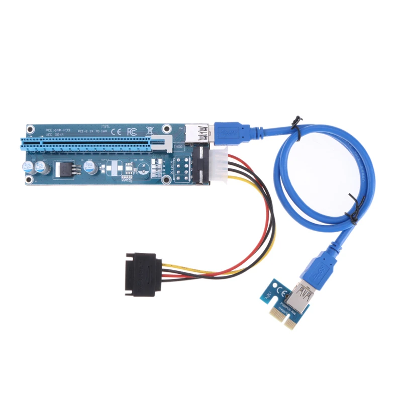 PCI-E 1x to 16x Mining Machine Enhanced Extender Riser Card Adapter with 60cm USB 3.0 & SATA 4pin IDE molex Power Cable