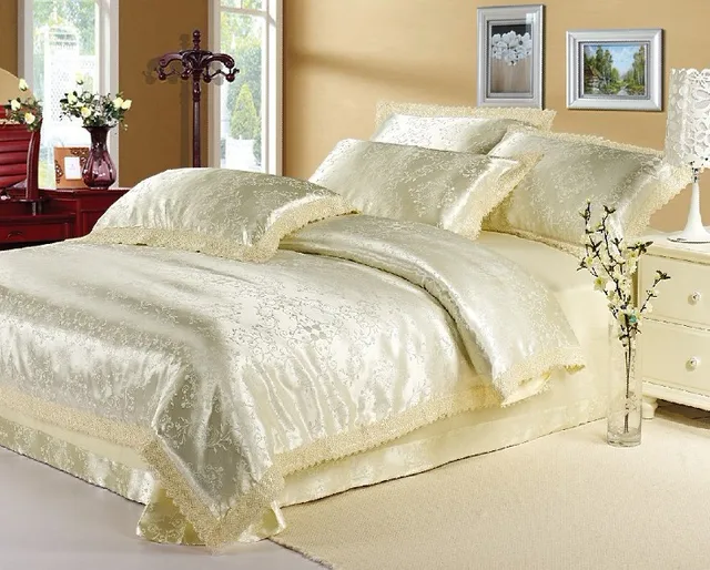 Buy White cream jacquard lace comforter bedding set